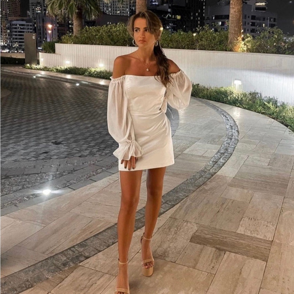Short White Dress, cocktail dress off the shoulder satin